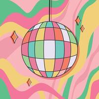 Sparkling bright disco ball in groovy style. Trendy retro design. illustration vector