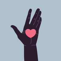 Hand holding a heart on open palm. illustration vector