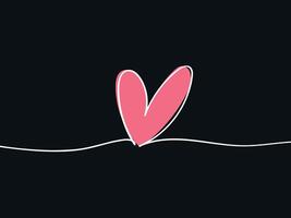 Heart continuous one line drawing on black background. Valentines Day trendy minimal concept. illustration vector