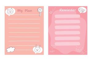 Cute templates for memo, reminder or to do list with animals. Paper notes. illustration vector