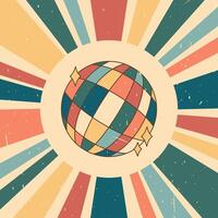Sparkling disco ball in retro style. Trendy retro design with grunge texture. illustration vector