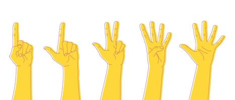 Set of outline hands counting numbers. Hand gestures. illustration vector