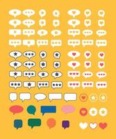Big collection of customer review symbols. Feedback and communication, rating stars, like button hearts and different speech bubbles. illustration vector