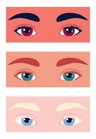 Set of different eyes and eyebrows colors. Retina of different colors. World Sight Day and World Retina Day. vector