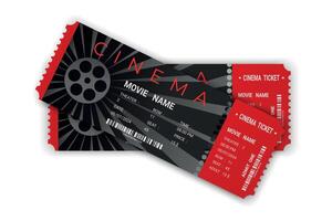 Two cinema tickets templates with barcode in realistic style. Cinema ticket design. Front view. illustration vector