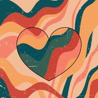 Wavy heart in vintage groovy style. Trendy retro design with colored waves and grunge texture. illustration vector