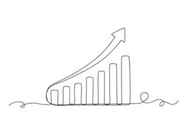 Growing graph up chart in continuous one line drawing isolated illustration. vector