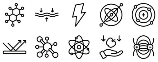 Physics Icon Set Elegant Line Style Collection for Scientific Concepts vector