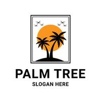 tropical island with palm tree square logo design concept idea vector