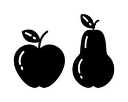 Apple and Pear Silhouette seasonal fruit with leaf. Logo, icon design concept in minimalistic style. Isolate. EPS . Cards, poster, banner, brochure, price tag, label or web, promo design idea vector
