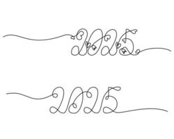 2025 hand lettering continuous line. Set of 2 different spellings Simple and with decorative elements. . Isolate. EPS. Cards, poster, banner, brochure, price, label or web, promo design concept vector