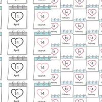 Seamless patterns Date of St. Valentines Day, White and Black Day 14 February, 14 March and 14 April. Set of 2. Isolate. EPS. for wallpaper, wrapping, web, poster, banner, cards, label or price vector