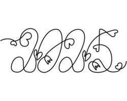 2025 hand drawn continuous line lettering with decorative hearts and flowers. Greeting template idea. Isolate. EPS. Cards, posters, banners, brochures, price tag, label or web, promo design concept vector