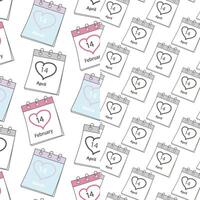 Calendar pages with St Valentines Day, White and Black Day date and outline heart Seamless pattern. Set of 2 Texture Isolate. EPS. for wallpaper, wrapping or web, cards, poster, label or price vector