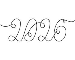 2026 Hand lettering New Year date with continuous line. Christmas or New Year greeting design idea. . Isolated. Transparent background. Cards, poster, banner, price, label or web, promo concept vector