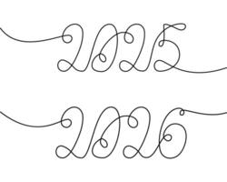 2025 2026 Hand lettering of New Year dates continuous line on transparent background. Greeting idea. . Isolated. EPS. Cards, poster, banner, flyer, price tag, label or web, promo design concept vector