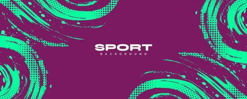 Abstract Sports Background with Green and Purple Brush Texture and Halftone Effect. Grunge Background for Banner or Poster Design vector