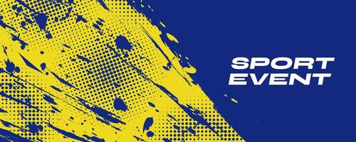 Abstract Sports Background with Blue and Yellow Brush Texture and Halftone Effect. Grunge Background for Banner or Poster Design vector