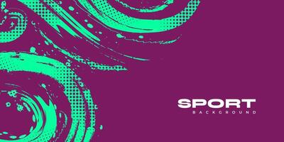 Abstract Sports Background with Green and Purple Brush Texture and Halftone Effect. Grunge Background for Banner or Poster Design vector