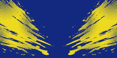 Abstract Sports Background with Blue and Yellow Brush Texture and Halftone Effect. Grunge Background for Banner or Poster Design vector