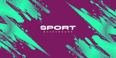 Abstract Sports Background with Green and Purple Brush Texture and Halftone Effect. Grunge Background for Banner or Poster Design vector