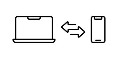 Device sync icon. Laptop and phone synchronization illustration. Computer and smartphone connection. Remote control system. Devices wireless exchange. Network transfer pictogram. vector