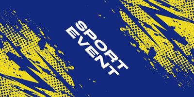 Abstract Sports Background with Blue and Yellow Brush Texture and Halftone Effect. Grunge Background for Banner or Poster Design vector