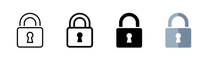 Lock icon set. Padlock illustration. Security symbol. Safety pictogram. Protection sign. Password symbol. Privacy icon. Access element. vector