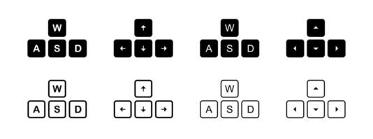 WASD icon. Keyboard illustration. Arrow button controller symbol. Computer game pictogram. Control key input interface. WASD simple black concept. vector
