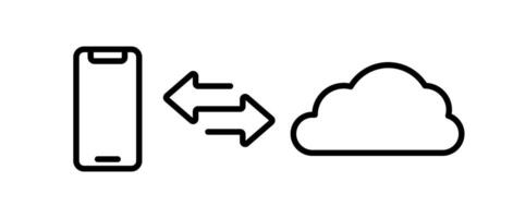 Phone cloud sync illustration. Mobile device cloud connection. Network exchange outline icon. vector