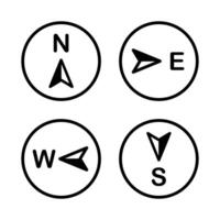 Compass direction icon set. Navigation map symbol. North, south, east and west rounded signs with arrow pointer. Wing rose pictogram. Travel navigation illustration. vector