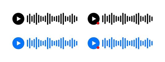 Voice message icon set. Audio message illustration. Sound record wave symbol. Podcast sign. Mobile app interface element. vector