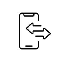 Phone call sync icon. Mobile phone data transfer symbol. Device data exchange process. Device sharing illustration. Phone with switch arrows icon. Cloud connection sign. vector
