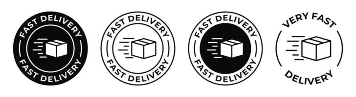 Fast shipping stamp for business advertisement. Express delivery circle label in four different designs. Free shipping icon. vector