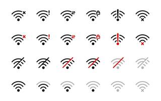 Wi-Fi connection status icon set. Lost signal symbol. Wi-fi error illustration. Network indicator icon collection. Wireless router connection status set. vector