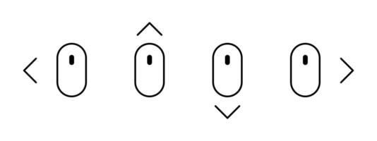 Scroll mouse direction icon set. Scrolling down, up, left and right arrow cursor symbol. Computer mouse illustration. vector