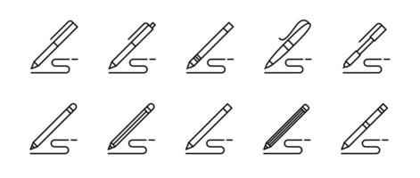 Drawing pen and pencil line icon set. Marker and crayon ink mark symbol. Sketching tools illustration. vector