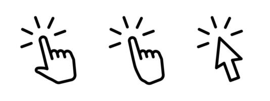 Cursor icon set. Finger pointer pictogram. Arrow click symbol. Hand touch or press icon. Web or app interface outline illustration. vector