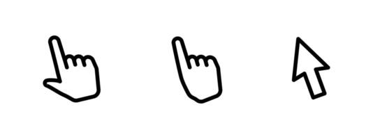Cursor icon set. Finger pointer pictogram. Arrow symbol. Hand icon. Web or app interface outline illustration. vector