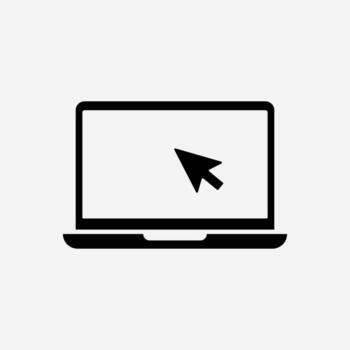 ordenador portátil icono. monitor ilustración. dispositivo cursor o puntero símbolo. computadora pantalla web signo. vector