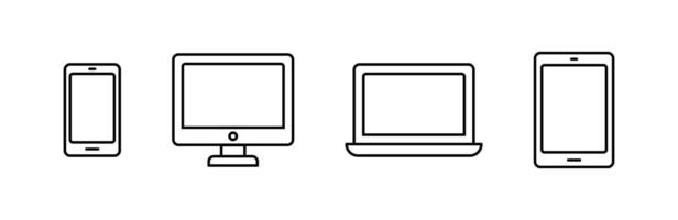 Computer, phone, laptop and tablet icon set. Electronic devices outline isolated illustration. Responsive display web design sign. vector