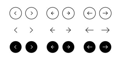 Arrow buttons icon set. Website slider navigation symbols. Next and previous rounded buttons for app. Web interface arrow buttons illustration. vector