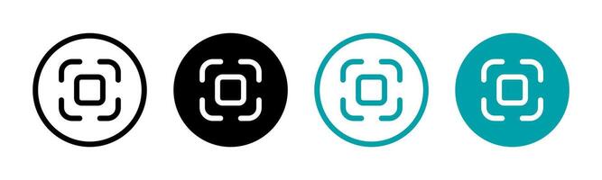 Camera capture button icon set. QR code scanner symbol. Screenshot sign collection. Picture sharpened illustration. vector