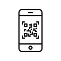 Phone scanning qr code icon. Smartphone qr-code scanner outline illustration isolated. vector