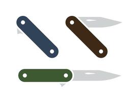 Folding knife with colored handle icon set. Pocket knife illustration. Sharp blade opener symbol. Camping equipment icon. vector
