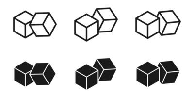 Sugar cubes icon set. Ice cube illustration. Square dice outline symbol. vector