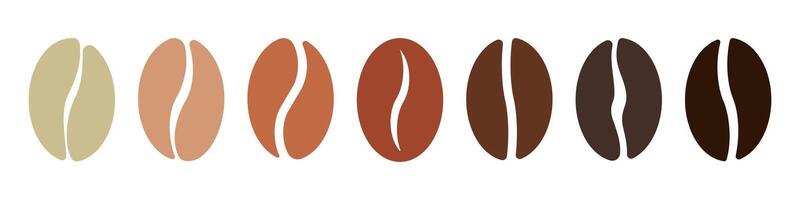 Coffee bean roasting stages illustration. Coffee roast intensity icon set. Beans processing symbol. Indicator of the degree of roasting. vector