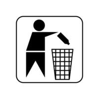 Tidyman icon. Packing dispose, waste recycling, trash can symbol. Do not litter sign. Person throwing a bottle into a bin. Keep clean warning, label, badge or sticker. vector