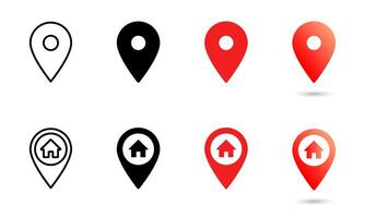 Map pin location icon set. Navigation marker and position pointer symbol. Global positioning system sign. Home address geo location illustration. vector