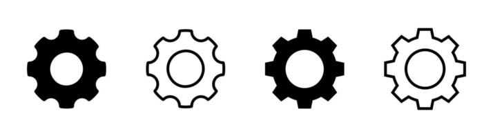 Gear icon. Cogwheel mechanism and cog signs. Simple settings button for web and apps illustration in flat black line, outline, stroke and filled design. vector